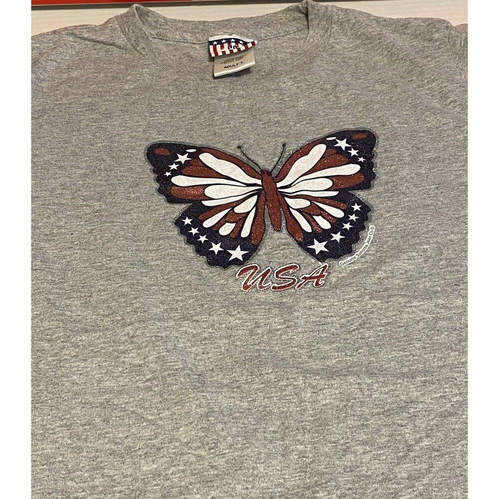 SO Vintage y2k Womens L Sonoma Butterfly Top USA Glitter Graphic Fitted T-Shirt